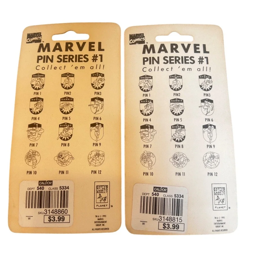 Vintage 1993 Marvel Universe Wolverine Spider-Man Pin Series 1 Set New Sealed